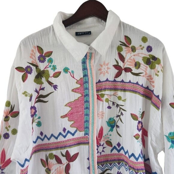 AP.NY New York Embroidered Floral Birds Embroidery Button Front Blouse Top XL - Picture 2 of 11